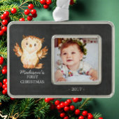 黒板フクロウ1stクリスマスフォトオーナメント シルバープレートフレームオーナメント