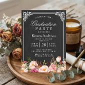 黒板フレームの花柄の2018年の卒業パーティー 招待状