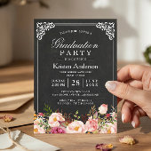 黒板フレームの花柄の2018年の卒業パーティー 招待状