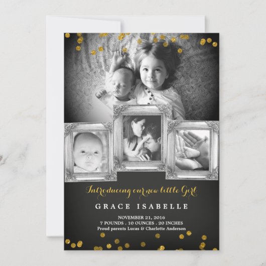 黒板フレーム紙吹雪ベビー誕生発表 案内状 (正面)