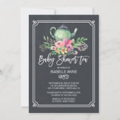 黒板フローラティーパーティーニュートラル赤ちゃんシャワー 招待状 (正面)