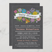 黒板フローラバナーベビーシャワー招待状 招待状 (正面/裏面)