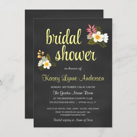 黒板フローラブライダルシャワー招待状 招待状 (正面/裏面)