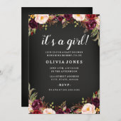 黒板フローラブルガンディーベビーシャワー招待状 招待状 (正面/裏面)