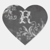 黒板フローラモノグラム封筒用シール ハートシール (正面)