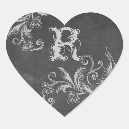 黒板フローラモノグラム封筒用シール ハートシール (正面)