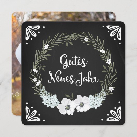 黒板フローラリースハッピーニューイヤー シーズンカード (正面/裏面)