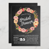 黒板フローラリースブライダルシャワー招待状 招待状 (正面/裏面)