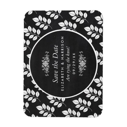 黒板フローラリーフ結婚式の日付を保存 マグネット (縦)