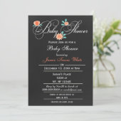 黒板フローラ男女兼用の赤ちゃんシャワー 招待状 (スタンド正面)