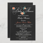 黒板フローラ男女兼用の赤ちゃんシャワー 招待状 (正面/裏面)