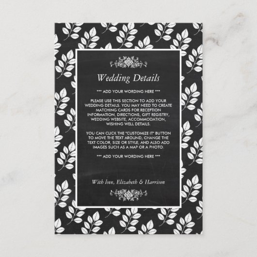 黒板フローラ結婚リーフ詳細 エンクロージャーカード (正面)