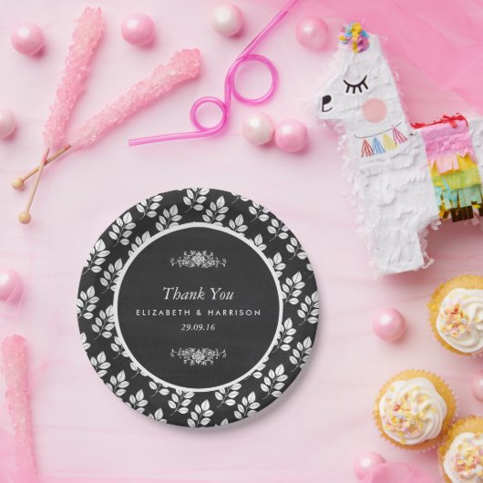 黒板フローラ結婚リーフ ペーパープレート (パーティー)