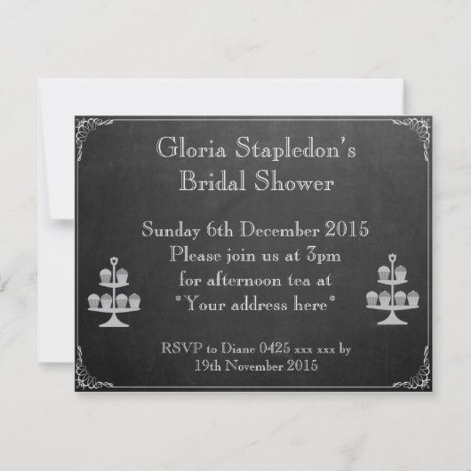 黒板ブライダルシャワーの招待 招待状 (正面)