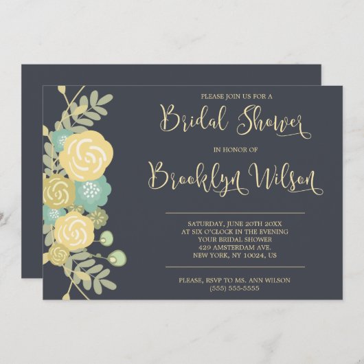 黒板ブライダルシャワー招待状黄色い花 招待状 (正面/裏面)