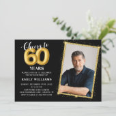 黒板ブラック金ゴールドバルーン60誕生日写真 招待状 (スタンド正面)
