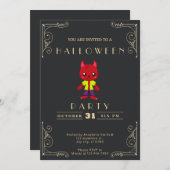 黒板ブラック&金ゴールドかわいいウルフマンハロウィーン 招待状 (正面/裏面)