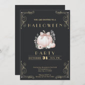 黒板ブラック&金ゴールドカボチャ弓かわいいハロウィーン 招待状 (正面/裏面)