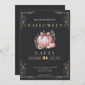 黒板ブラック&金ゴールドカボチャ弓かわいいハロウィーン 招待状 (正面/裏面)