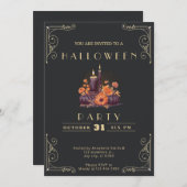 黒板ブラック&金ゴールドキャンドルカンプキンハロウィーン 招待状 (正面/裏面)