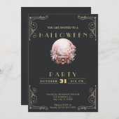 黒板ブラック&金ゴールドクリスタルボールハロウィーン 招待状 (正面/裏面)