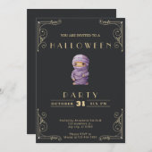 黒板ブラック&金ゴールドパープルミイムハロウィーン 招待状 (正面/裏面)