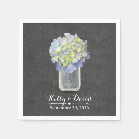 黒板ブルーアジサイ結婚メイスン スタンダードカクテルナプキン (正面)