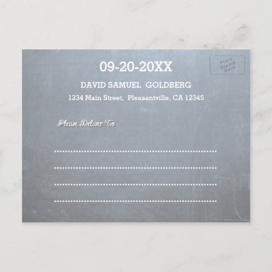 黒板ブルーバー(ユダヤ教の)バル・ミツバー写真保存日 案内ポストカード (裏面)