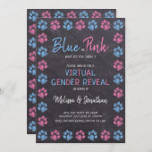 黒板ブルーピンクのバーチャルジェンダーの発表 招待状 (正面/裏面)