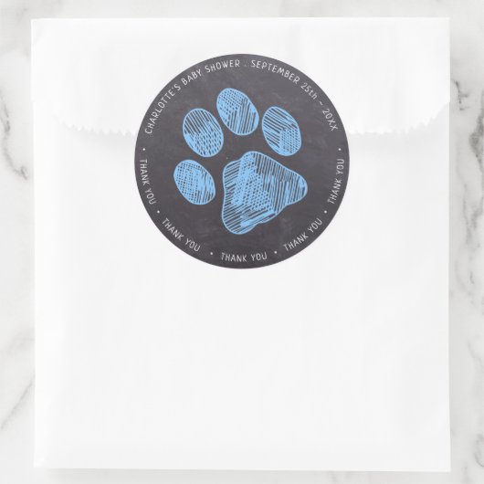 黒板ブルーポープリント赤ちゃんシャワーありがとう ラウンドシール (バッグ)
