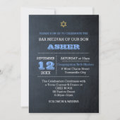 黒板ブルーラージネーム整列バー(ユダヤ教の)バル・ミツバー 招待状 (正面)