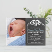 黒板ブルー新生児写真の発表 案内状 (スタンド正面)