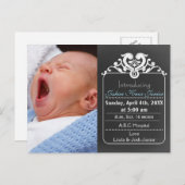 黒板ブルー新生児少年の写真発表 案内ポストカード (正面/裏面)