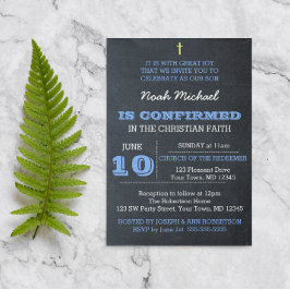 黒板ブルー確認招待状 招待状