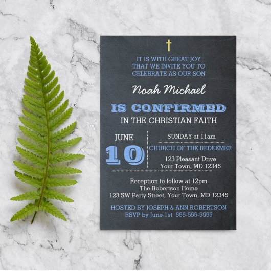 黒板ブルー確認招待状 招待状