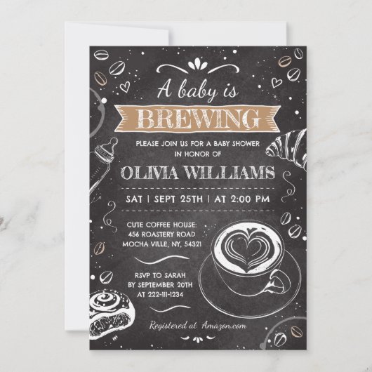 黒板ベビーはコーヒーの赤ちゃんシャワーを醸造している 招待状 (正面)