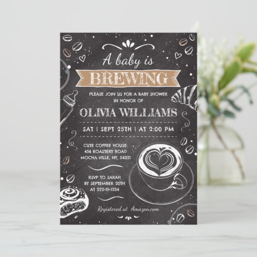 黒板ベビーはコーヒーの赤ちゃんシャワーを醸造している 招待状 (スタンド正面)