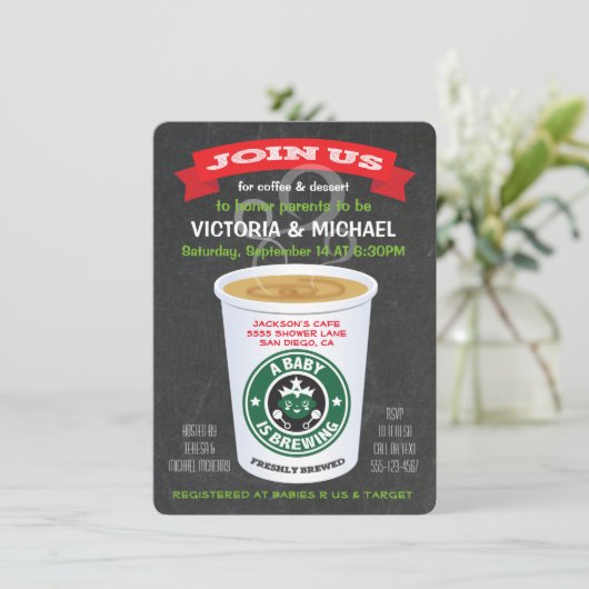 黒板ベビーはコーヒーの赤ちゃんシャワーを醸造している 招待状 (スタンド正面)