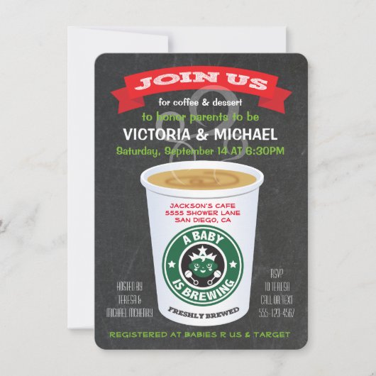 黒板ベビーはコーヒーの赤ちゃんシャワーを醸造している 招待状 (正面)