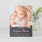 黒板ベビーパーソナライズされた4フォトコラージュ誕生 案内状 (スタンド正面)