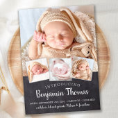 黒板ベビーパーソナライズされた4フォトコラージュ誕生 案内状