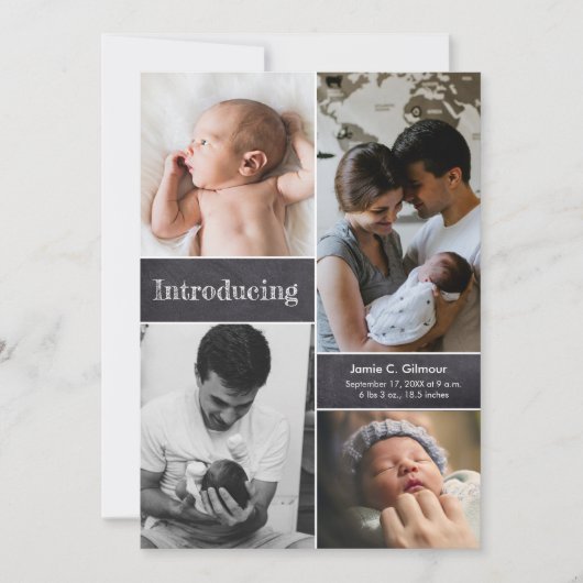黒板ベビーフォトコラージュ生まれたばかりの紹介 案内状 (正面)