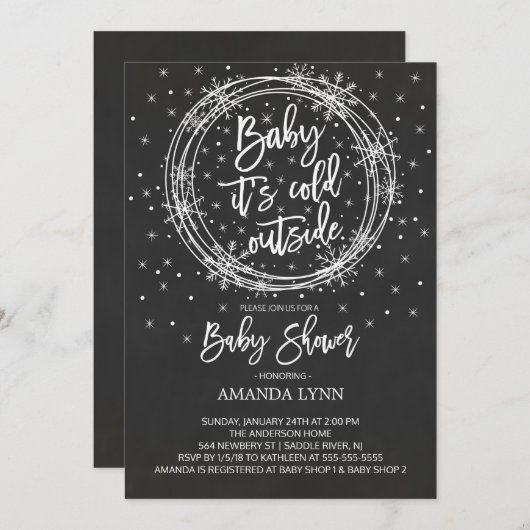 黒板ベビー外のベビーシャワーが冷たい 招待状 (正面/裏面)