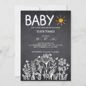 黒板ベビー春スケッチベビーシャワー 招待状 (正面)