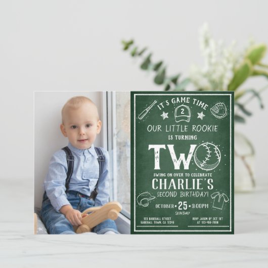 黒板ベースボールオールスター写真2回目の誕生日 招待状 (スタンド正面)