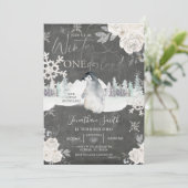 黒板ペンギン冬のオネダーランド1歳の誕生日 招待状 (スタンド正面)