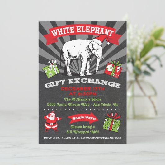 黒板ホワイトエレファントギフト交換の招待 招待状 (スタンド正面)