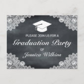 黒板ホワイトレース卒業パーティー招待状 案内ポストカード (正面)