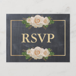 黒板ホワイトローズゴールドフレーム 返信 食事 インビテーションポストカード