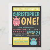 黒板ポスターモンスターバースデーパーティー招待状 招待状 (正面)